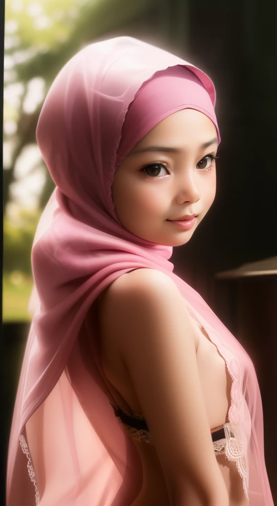 (((HIJAB MALAY GIRL))), masutepiece, High quality, UHD 32K, Realistic face, Realistic skin feeling , A Japanese Lady, 8 years old, Little Girl, Very cute and baby-like face, (((FLAT CHEST))), (MATRIX WORLD), ((look In front  at the camera and SMILE)), (((LITTLE GIRL))), (((CUTE GIRL))), ((TRANSPARENT)), ((PINK LIPS)), ((LACE)), ((TRANSPARENT)), ((FLAT CHEST))