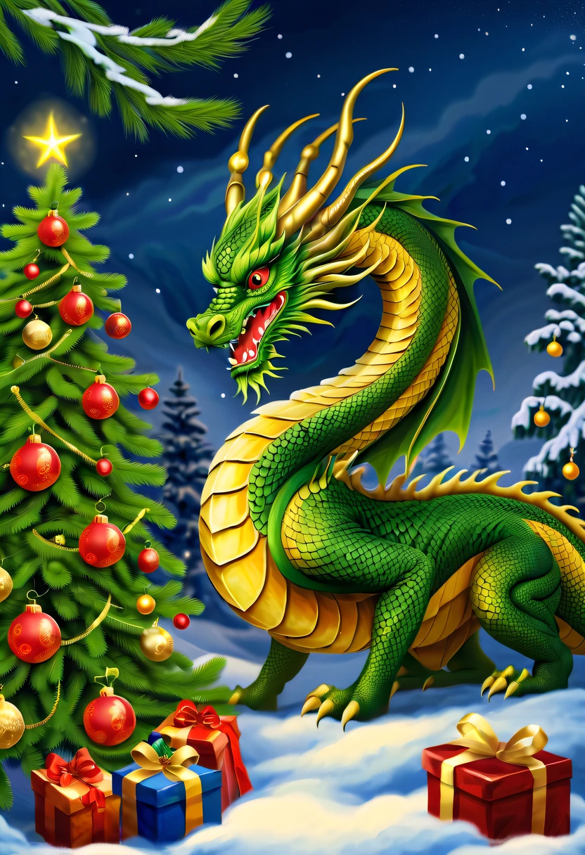 Chinese dragon and Christmas tree,Merry Christmas