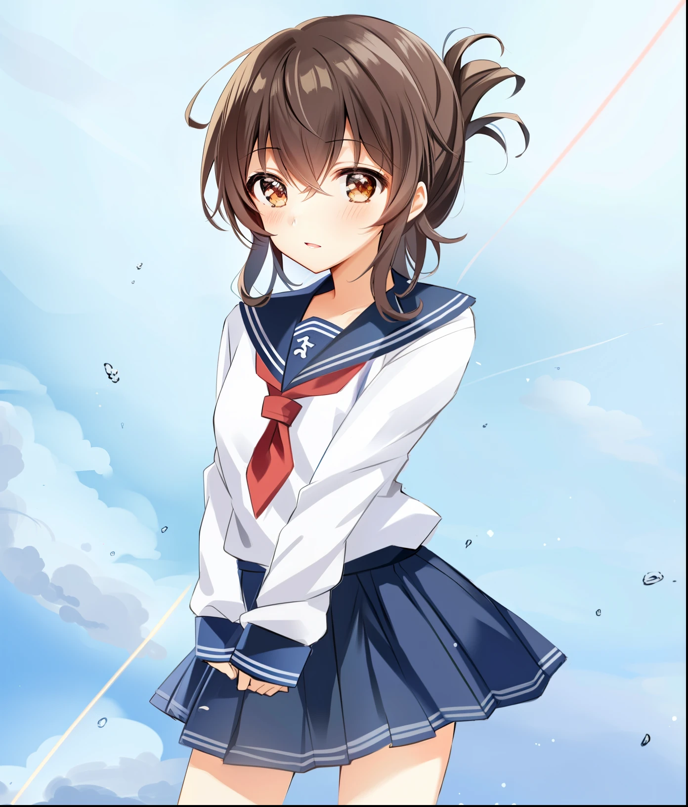 Anime girl in uniform with red tie and white shirt, shinkai makoto, Kantai Collection Style, iwakura lain, Anime visuals of cute girls, Cute anime girl, railgun, Shinkai Makoto style, anime moe art style, young anime girl, beautiful anime high school girl, Anime Girl, (Anime Girl), Makoto