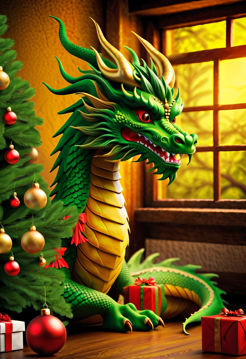 Chinese dragon and Christmas tree,Merry Christmas