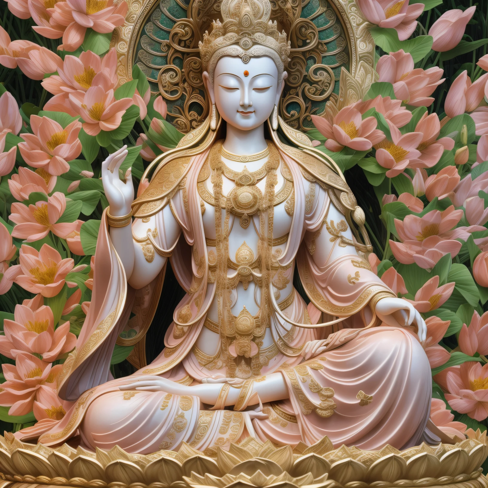 Close-up of man sitting in lotus position, bodhisattva, goddess of love and peace, Avalokitesvara, Satisfied Female Bodhisattva, guanyin of the southern seas, Inspired by Gu Wenchang, ''s patron saint 🛸🌈👩🏾, Dan family, Lysa Hannigan、tmasterpiece、Beautiful feces、a true,32K