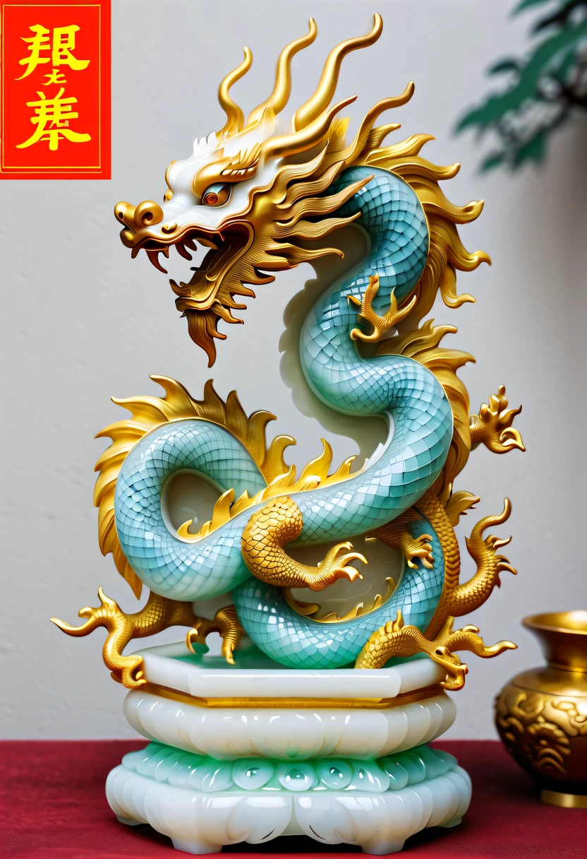 dragon scale,faucet,Chinese totem dragon,scale,china idol,Ancient divine beasts,White jade moiré,A symbol of imperial power,golden dragon seal