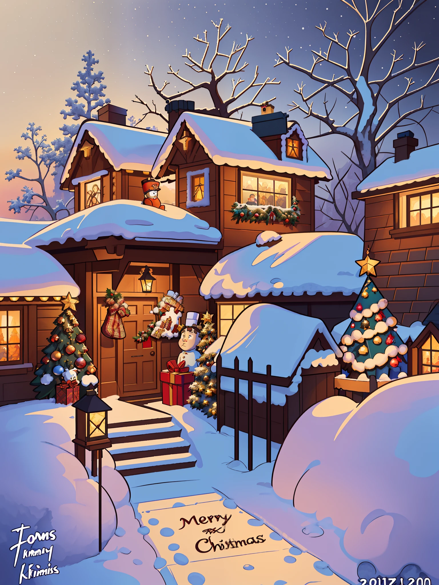 Christmas scene with a box with letters and a Christmas story in black, Art traditionnel, The Christmas Eve in Winter, Nouveau à réveillon, ( ( Thomas Kinkade ) ), vacances, (((Thomas Kinkade))), Contexte de la maison, very realistic, !!beau!!, Thomas Kinkade CFG _ Echelle 9, HQ very detailed, beautiful artwork, immaculately detailed