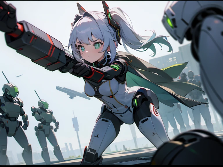 A girl fighting an army of AI robots