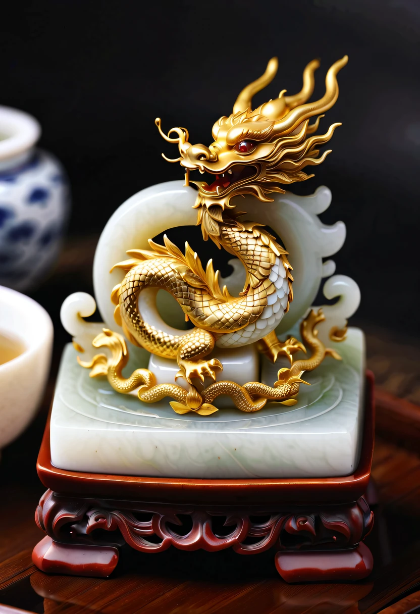 dragon scale，faucet，Chinese totem dragon，scale，china idol，Ancient divine beasts，White jade square seal，A symbol of imperial power，golden dragon seal