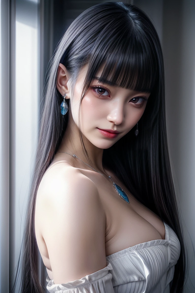 Simple White Background,

blue dress,navel, necklace, detached sleeves, cleavage,

earrings, jewelry,Gem, long pointy ears, , elf,

blue hair,blue eyes ,hair between eyes,Bangs,long hair,hair ornament, hair bobbles,

1 girl, 20yo,Young female,Beautiful long legs,Beautiful body,
Beautiful Nose,Beautiful character design, perfect eyes, perfect face,expressive eyes,perfect balance,

looking at viewer,(Focus on her face),closed mouth, (innocent_big_eyes:1.0),(Light_Smile:0.3),

official art,extremely detailed CG unity 8k wallpaper, perfect lighting,Colorful, Bright_Front_face_Lighting,White skin,
(masterpiece:1.0),(best_quality:1.0), ultra high res,4K,ultra-detailed,
photography, 8K, HDR, highres, absurdres:1.2, Kodak portra 400, film grain, blurry background, bokeh:1.2, lens flare, (vibrant_color:1.2),professional photograph,

(Beautiful,large_Breasts:1.4), (beautiful_face:1.5),(narrow_waist),