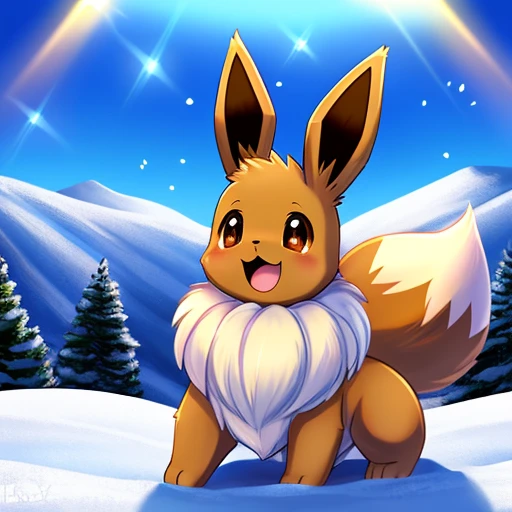 Eevee  overjoyed in your company, Eevee stared at you with love and affection, the frigid weather contrasted the warm loving enthusiasm Eevee expressed, the cold snowy breeze ruffled her fur as her tail wagged enthusiastically, hearts and sparkles emphasized her love and joy, her dynamic pose emphasized excitement, breathtaking snowy landscape with a focus on Eevee, uneven lighting exaggerating her long fluffy fur and large body, Eevee is overjoyed in your company, Eevee stared at you with love and affection, the frigid weather contrasted the warm loving enthusiasm Eevee expressed, the cold snowy breeze ruffled her fur as her tail wagged enthusiastically, hearts and sparkles emphasized her love and joy, her dynamic pose emphasized excitement, breathtaking snowy landscape with a focus on Eevee, uneven lighting exaggerating her long fluffy fur and large body, Eevee is overjoyed in your company, Eevee stared at you with love and affection, the frigid weather contrasted the warm loving enthusiasm Eevee expressed, the cold snowy breeze ruffled her fur as her tail wagged enthusiastically, hearts and sparkles emphasized her love and joy, her dynamic pose emphasized excitement, breathtaking snowy landscape with a focus on Eevee, uneven lighting exaggerating her long fluffy fur and large body