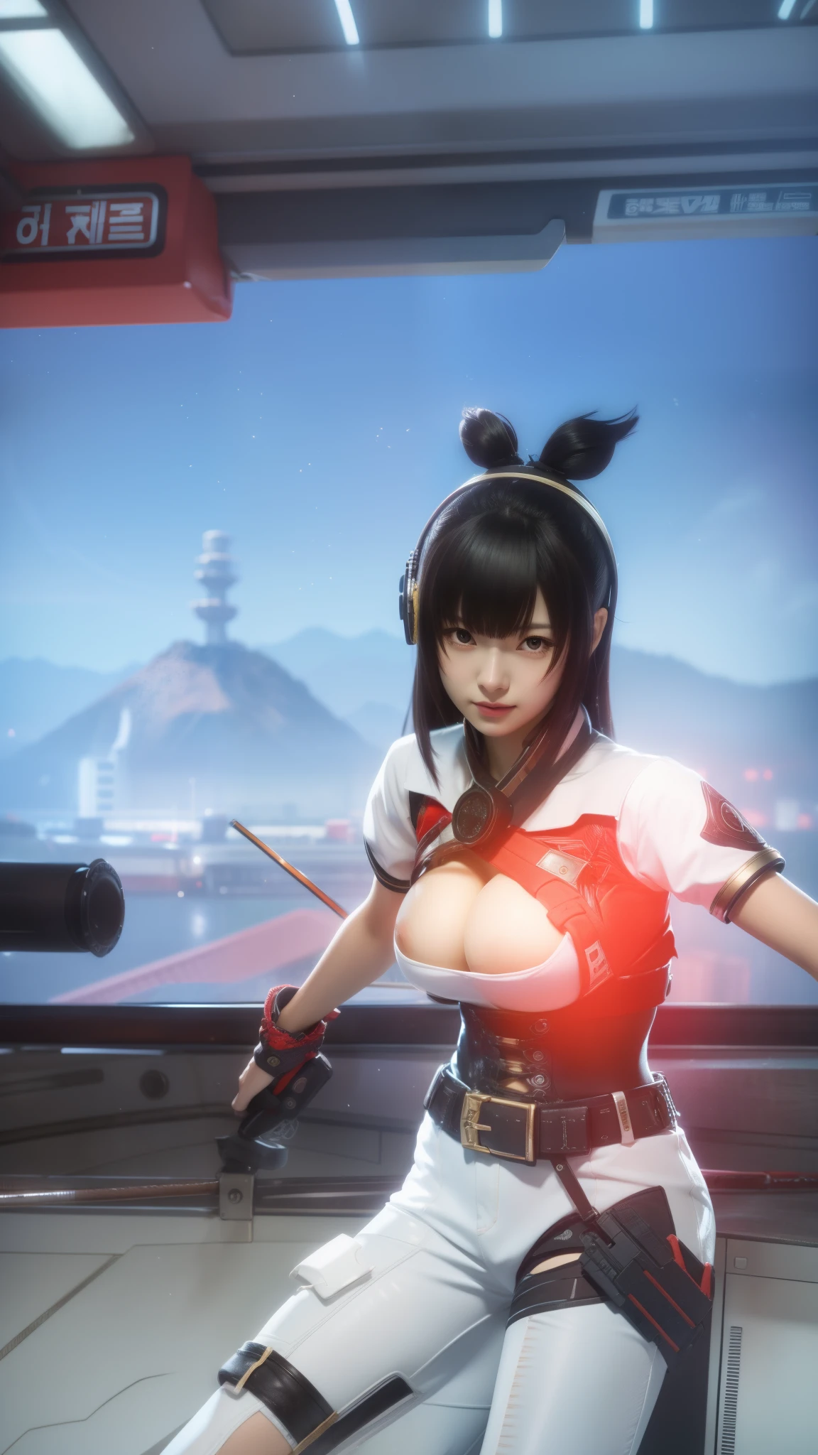 Anime, 1 girl, Korea, beautiful,, 8k Quality, big breasts , Holds pistols