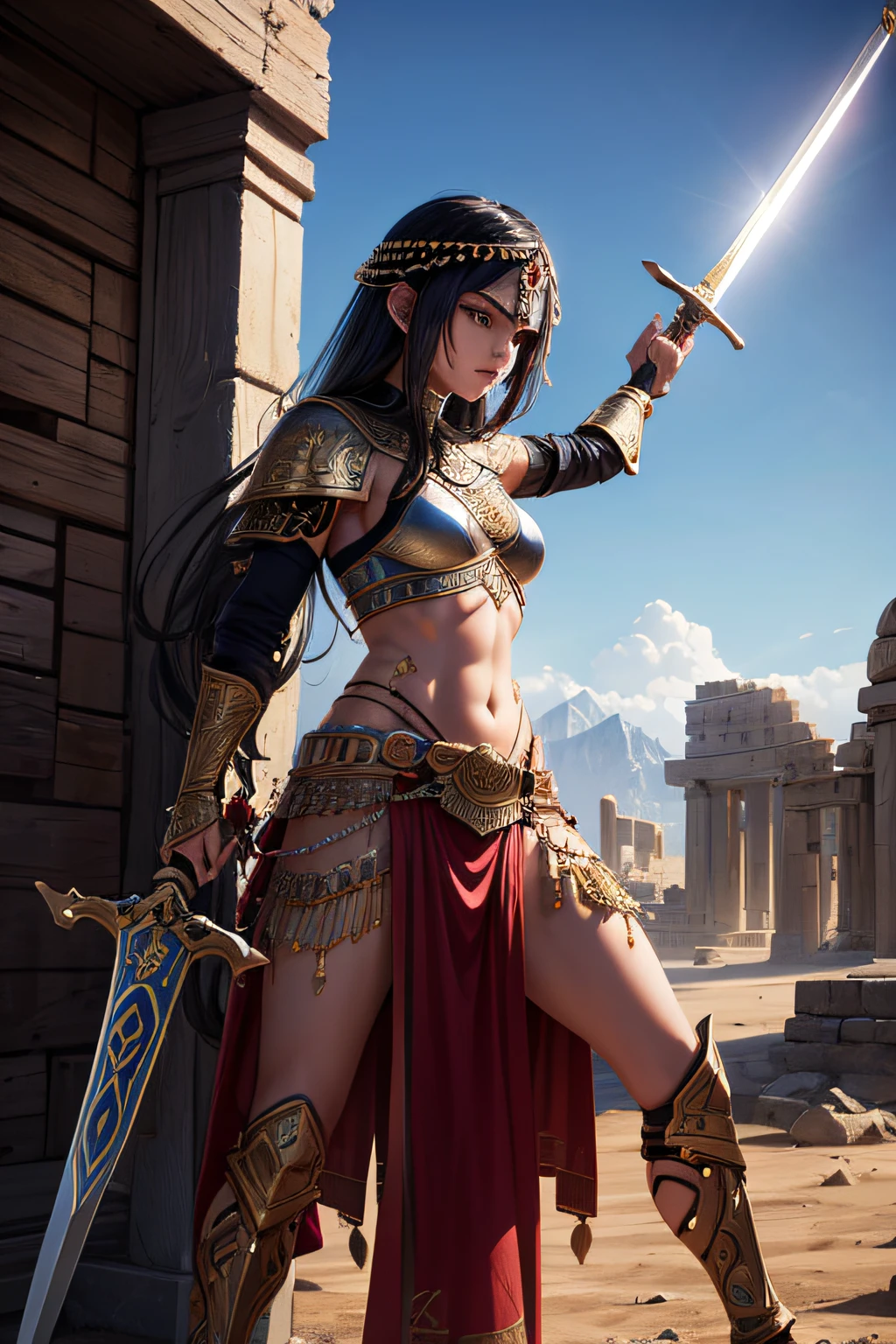 young persian teen girl, ancient persian warrior, wielding an arabic sword, evil look,,combat stance, facepaint, bodypaint, sexi, small breasts, ancient persian battle dress and armor, desert in background, highly detailed, vibrant appearance, creative behavior, extremly detailed, imaginative, sensual, spontaneous, highest quality, skin texture, intricate details, (cinematic lighting), RAW photo, 8k, masterpiece,best quality,ultra-detailed,very detailed illustrations,extremely detailed,intricate details,highres,super complex details,extremely detailed 8k cg wallpaper,