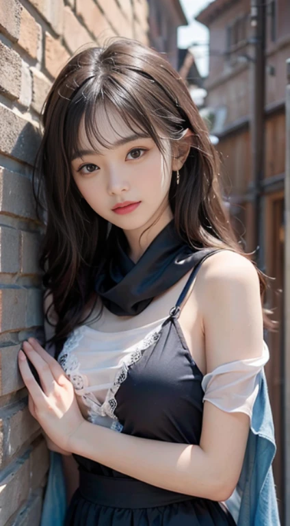 (Masterpiece, Best Quality:1.1, Hyperdetail, Extreme Realistic:1.3, Photo:1.3), White Sailor Suit, Smile, Shut Up. Coiled hair, twin drill, sitting, tie, by the creek, skirt flying, revealing lace panties, hyper-detailed background, medium breasts, bangs, (night), bright moonlight,