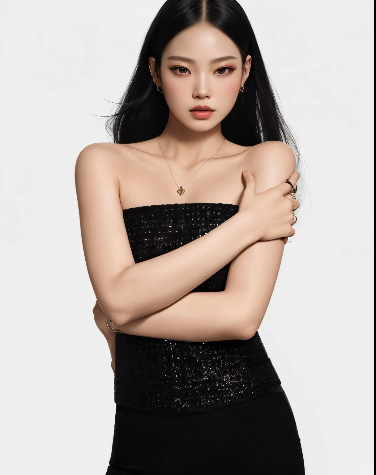 a close up of a woman with a black top and black pants, jennie blackpink, jia, gemma chen, Gongbi, Xision Wu, Wenfei Ye, Bae Suzy, jossi do blackpink, Wei Wang, Yan, louise zhang, inspirado por Wang E, Yang Qi, Lulu Chen, lu ji |, Heonhwa Choe, Jingna Zhang