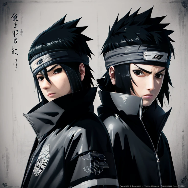 Make the image of Sasuke Uchiha how is it in the manga, image, in black and white and black jacket