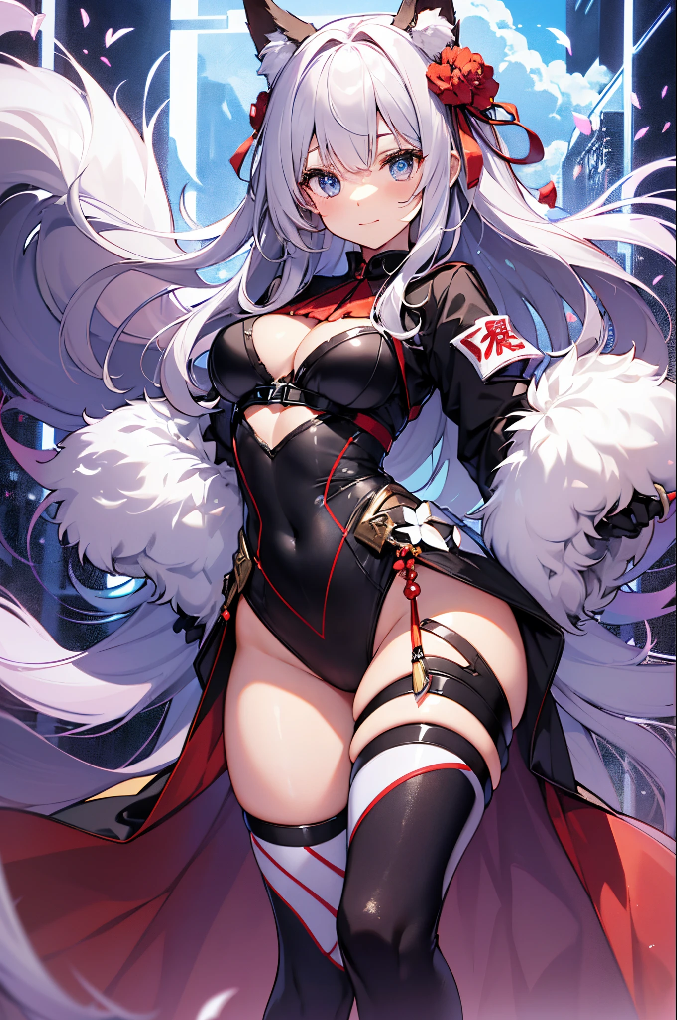 ((2D beautiful girl、4k、8k、top-quality、Perfect Finger 1.1、Perfect Anatomy 1.1、Dress perfectly、Beautiful illustration))、Blur the background、a beautiful slender girl、(transform sequence)、Blur the background、((red shrine maiden leotard、White decoration))、ars、a junictal Art、baby-face、((stright long hair)atifutailed eyes、Show your teeth and give your best smile、Full Body Display、(1 person open sky、majestic shrine、Cute headband、Fox ears、is standing、