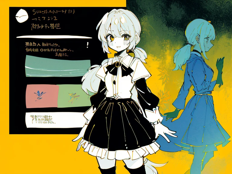 1girl in, ((Character information)、(Chara Leaf)、Type sheet, Character Sheets, Three types,Shot Full Body,Game Character Design,Colorful, Bright, hairlong, pony tail