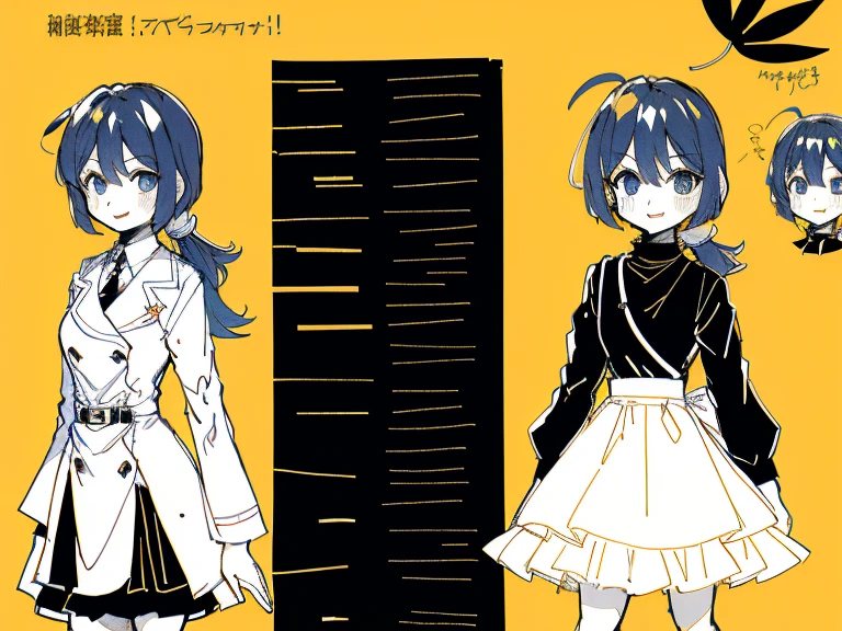 Girl with short white hair small and really skinny, excited, long black dress with puffy long sleeves, manga page with panels and dialogue