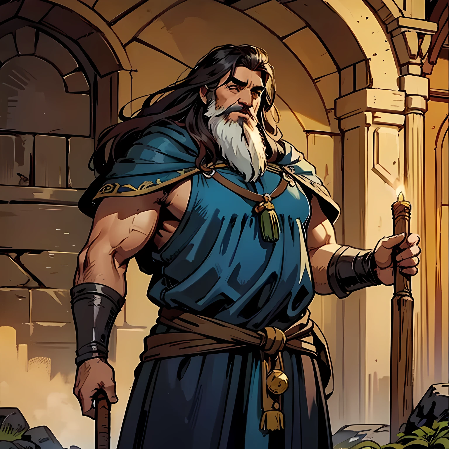 Medieval fantasy illustration, Male dwarf, cabelos prateado, guerreiro, segurando machado