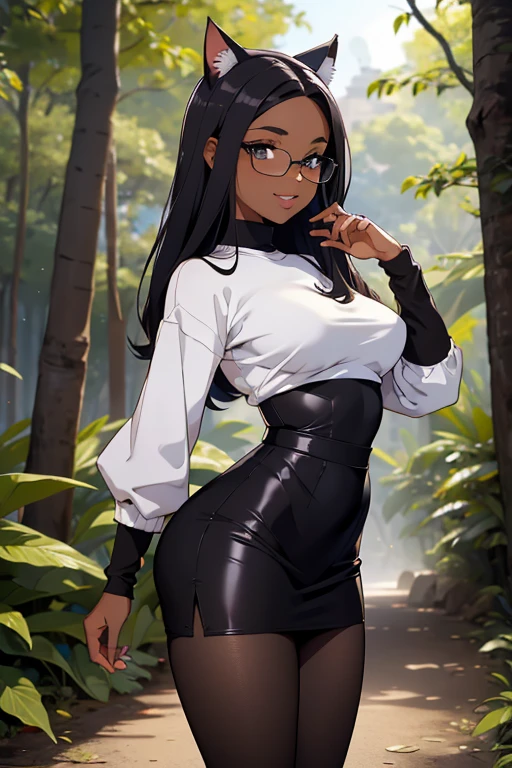 (masterpiece:1.4), (best quality:1.4) (1 girl), black girl, long hair, ponytail, glasses, coat, open clothes, [winter forest], massive breasts, (blue eyes:0.9), nipple showing, big ass, thick thighs, no panties, photography, over-the-shoulder shot, iphone x, bokeh, studio quality, wet