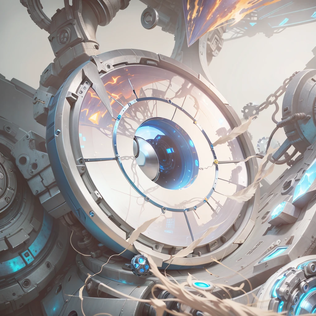 Eye of the Gods,cyber punk perssonage,slewing device,blue colors,glass,gear wheel,suspending,kosmos,kosmos,Starcloud,Complex gear texture,crystal,Acidic design