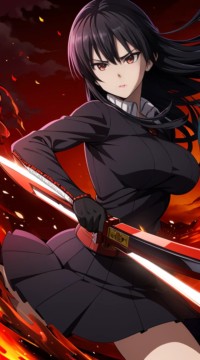 best quality,4k,highres,masterpiece:1.2,ultra-detailed,realistic:1.37,Akame,beautiful detailed eyes,beautiful detailed lips,extremely detailed face,longeyelashes,assassin,ninja,red eyes,black hair,serious expression,dark background,dual wielding katanas,deadly action pose,anime style,sharp focus,vivid colors,dramatic lighting
