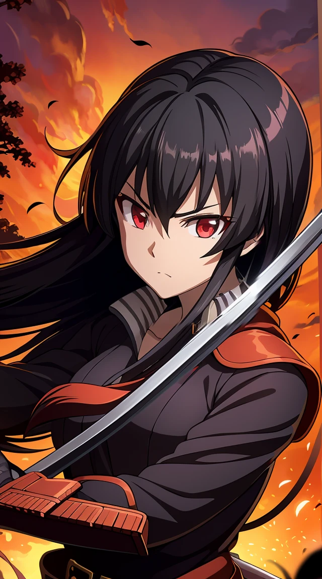 best quality,4k,highres,masterpiece:1.2,ultra-detailed,realistic:1.37,Akame,beautiful detailed eyes,beautiful detailed lips,extremely detailed face,longeyelashes,assassin,ninja,red eyes,black hair,serious expression,dark background,dual wielding katanas,deadly action pose,anime style,sharp focus,vivid colors,dramatic lighting