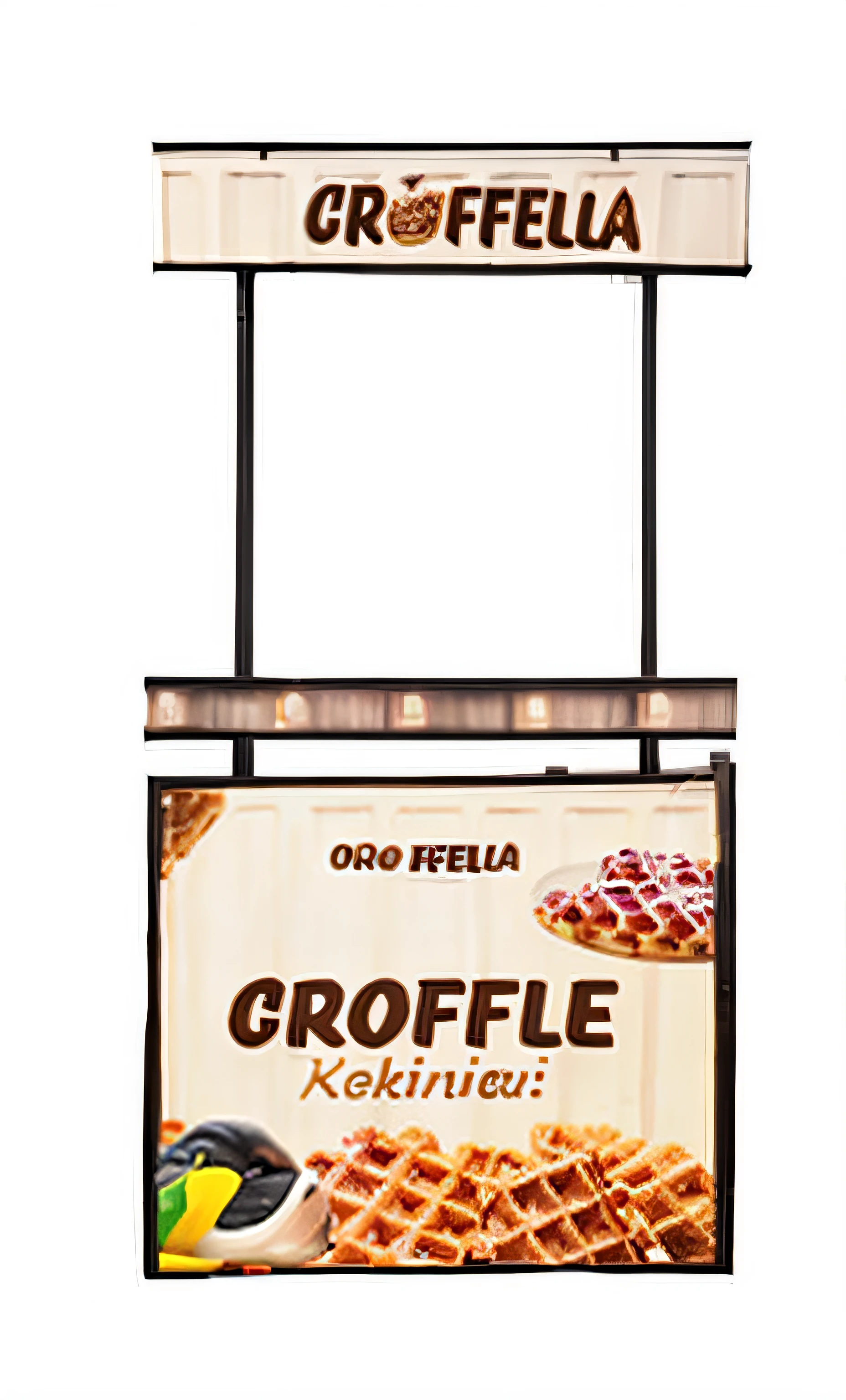 a close up of a sign for a food stand with a lot of food, stroopwaffel, advertising lighting, gorilla, signboards, banner, inspired by Craola, commercial banner, gridless, advertisment, netflix, led, advertisement, promotional, inspired by Raffeaello Ossola, pastelle, advert, riffle, spotlight