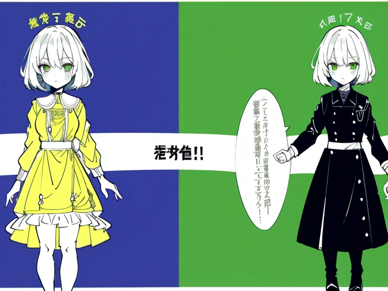 1girl in, ((Character information)、(Chara Leaf)、Type sheet, Character Sheets, Three types，Shot Full Body，Game Character Design，Colorful, Bright, character concept