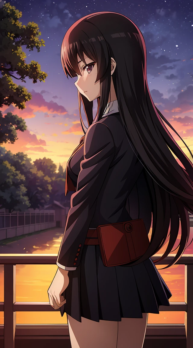 (Akame ga kill,anime art style:1.1,Japanese school uniform),(best quality,ultra-detailed),(portraits,photorealistic:1.37),(vivid colors),(studio lighting),(sharp focuokeh),(detailed eyes, detailed lipeautiful girls),nature scenery, night scene,sakura tree,moonlight,starlit sky,characters back to back,enemies standing in the background,bloody weapons,emotional atmosphere,action-packed,hidden power,suspenseful ambiance,target locked,hidden assassins).