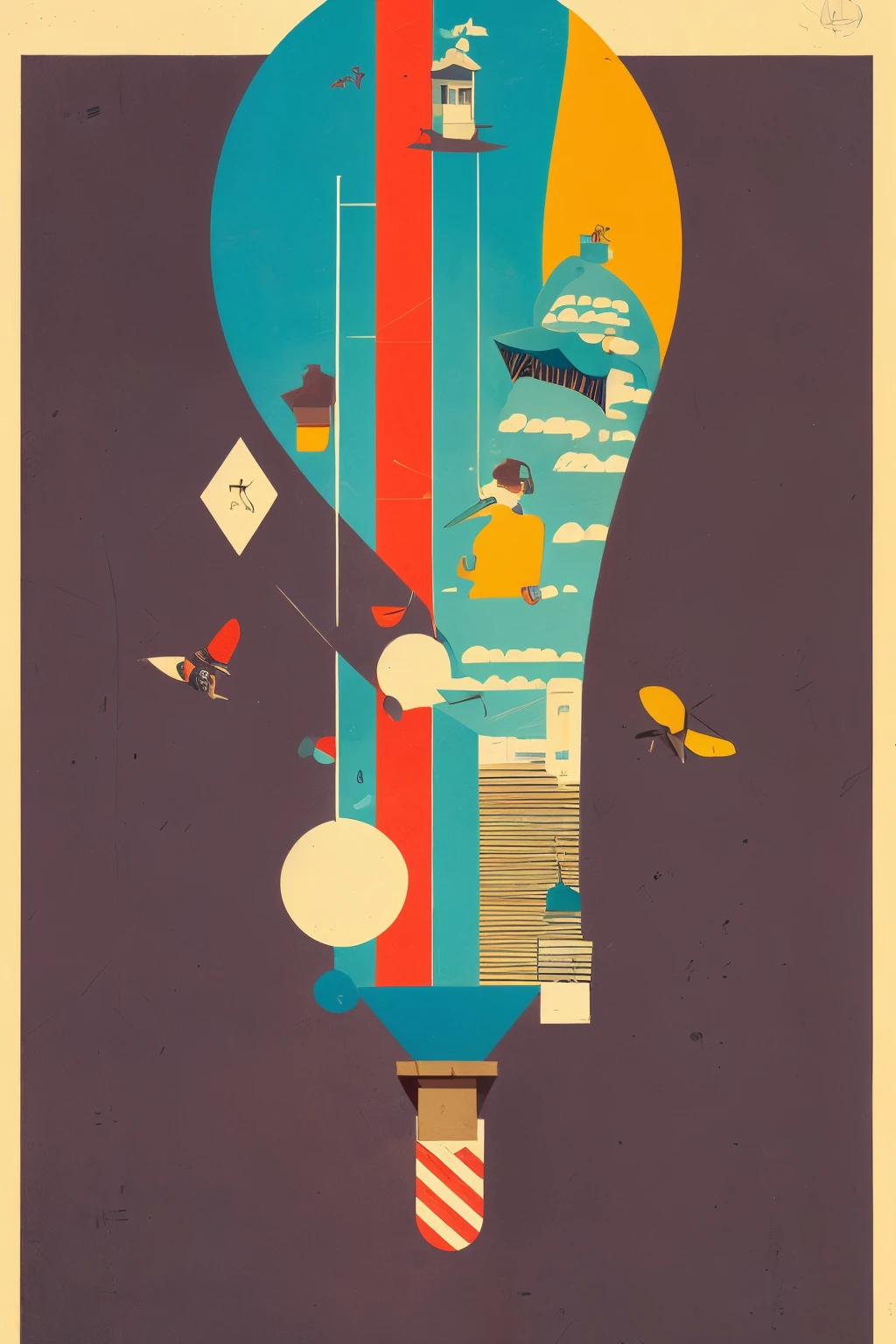call music cover "venha como onda", minimalista, bauhaus, pop art, colagem. iconografia farol, cais, onda, navio, marinheiro e/ ou pirata