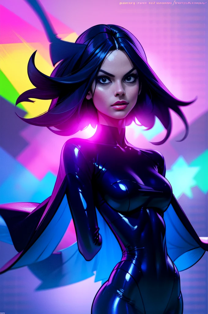 raven solo, gothgirl, with arms crossed looking straight ahead,anime, vibrant colors, dark and mysterious aesthetic, dramatic lighting