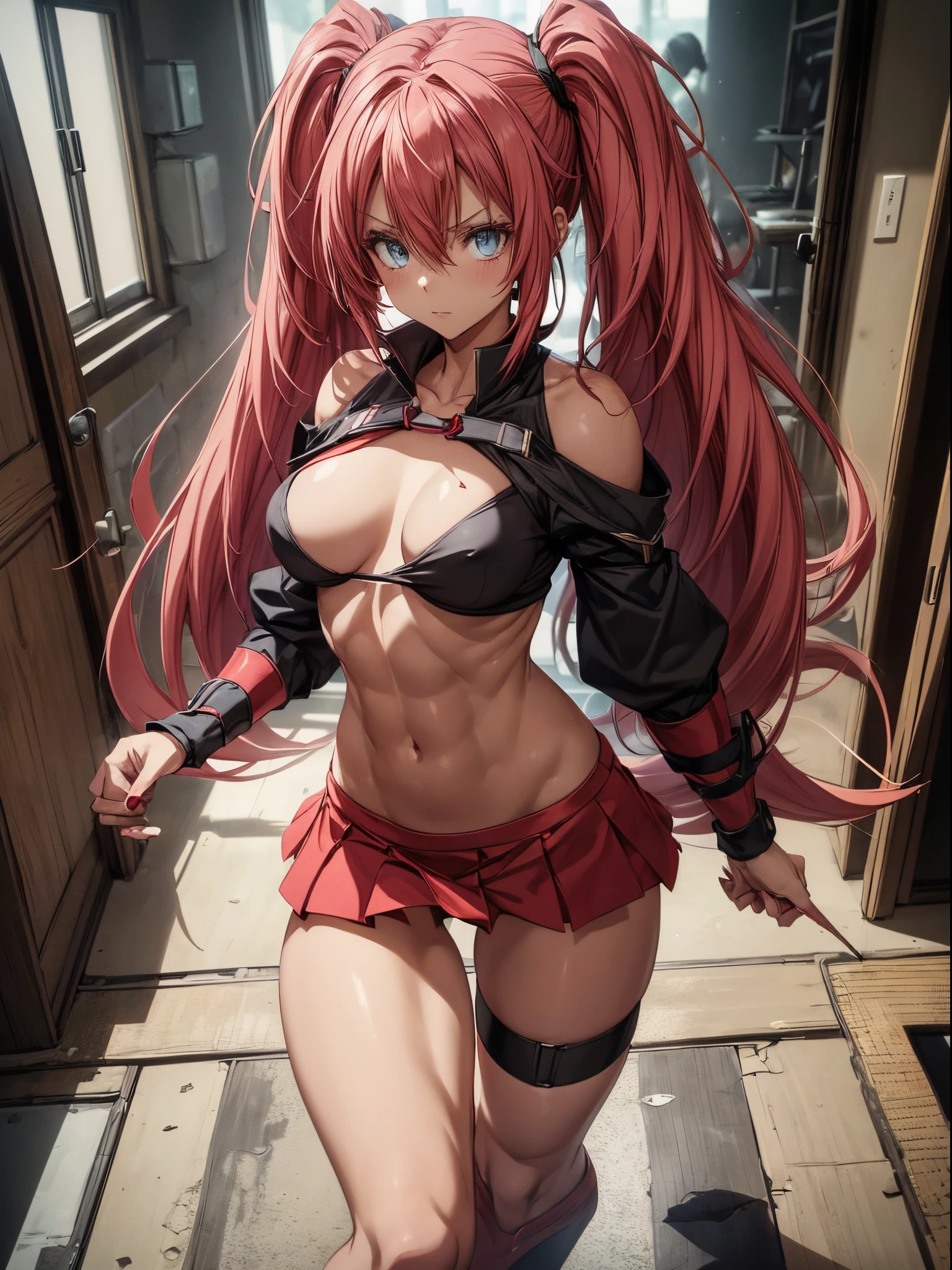 (((1 girl))), (wearing red Santa hat), (Milim Nava from tensei shitara slime), (pink hair twintails) medium breasts, (nails painted black), (blue eyes), perfect hands, (((wearing a sexy red Santa Claus outfit with a cute short skirt))), (((full body view))), (in a motel room), (((beautiful and muscular legs))), waist thin, abdominal muscles, full body photo, Red high heel shoes, (holding a red dragon sword), (HDR), eye flare, outstretched eyes, outstretched eyes, moody, anime, minimalism, anime style, ray tracing , cinematic lighting , cinematic lighting , glow , glow , JPEG Artifacts , Bright Light , Divine Rays , Ray Tracing , Drop Shadow , Panorama , Sony FE , Back , Below , Below , UHD , Masterpiece , Accurate , Accurate , Anatomically Correct , Super detailed, high quality, best quality, very high, 16k