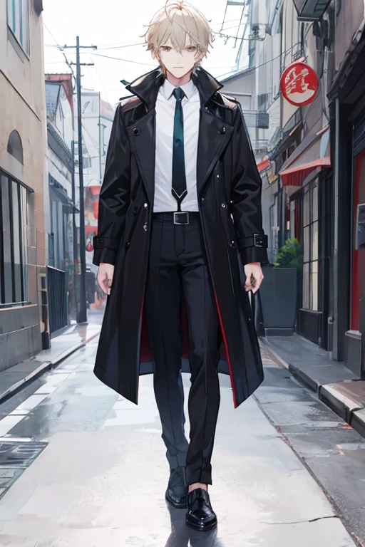 male people，a black trench coat，20yr old，mature，glomy，anime，mirai