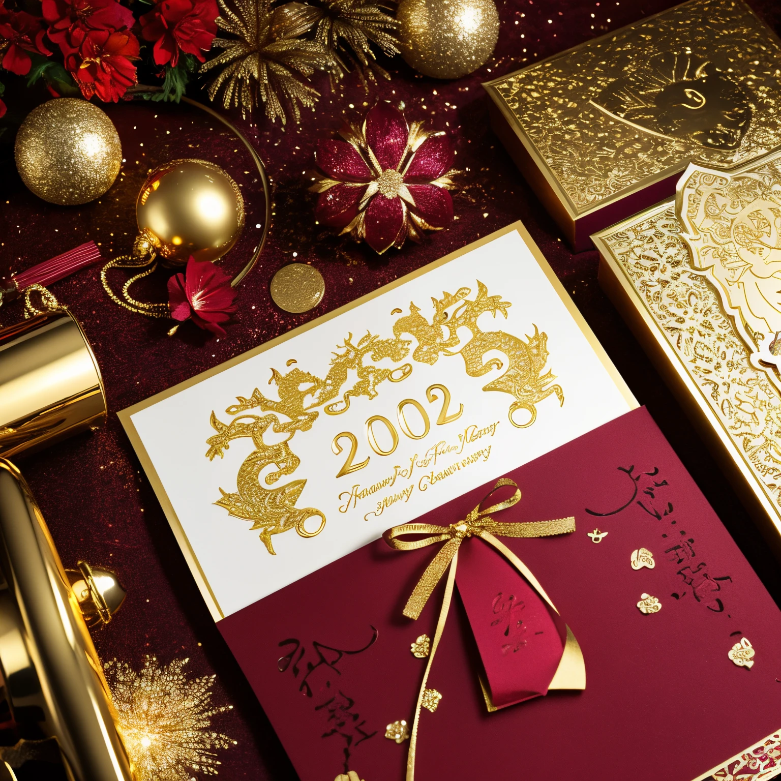 Luxury new year&#39;s card with dragon、２０２４Year's on、Gorgeous new year&#39;s card with gold powder dragon、New Year&#39;s cards made by professionals、high-level image quality、
