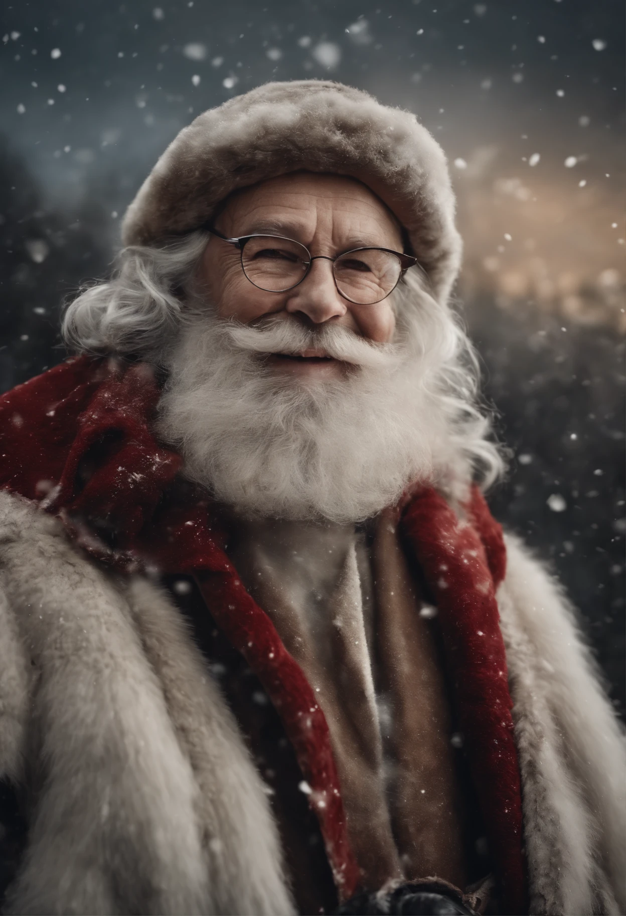 masterpiece、High Quality、Careful details、santa claus、laugh smile、Looking at me with a kind expression、Snowy landscape in the background、