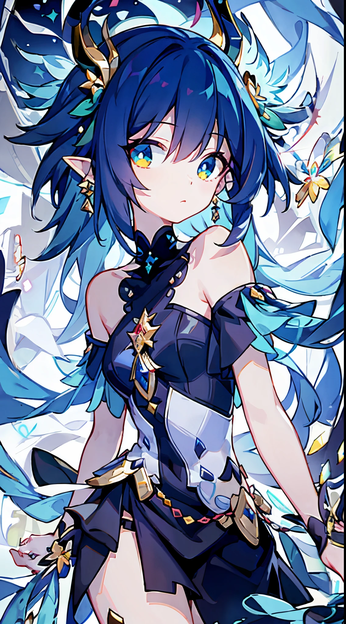 (best quality,8k,highres:1.2), vibrant colored hair flowing in the wind, mesmerizing rainbow-colored eyes like a kaleidoscope, cute and innocent face with rosy cheeks, ethereal presence of an angel, a moonlit night casting a soft glow, divine figures and mythical beings, a mini skirt fluttering in the breeze, a shoulder-baring top, elegant uniforms, dramatic long ox-tail hair, delicate and refined curves, ultra-detailed and lifelike representation, the highest level of craftsmanship, breathtaking details at an 8K resolution, vivid colors that pop out, the perfect combination of realism and fantasy, a mesmerizing masterpiece capturing every intricate detail.