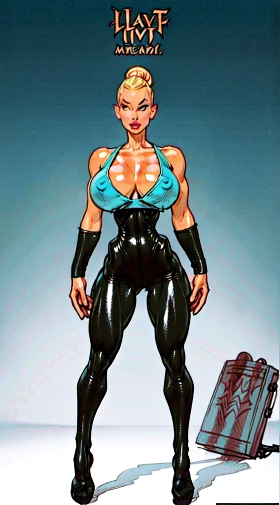 ((gwen)), full body pose, dynamic image, perfect anatomy, perfect composition, detailed face, Toyal drama island, ((detailed face)) , Female in middle of image,(( official art)), concept character, ((teal lipstick)), character design, sketch,doodletits,, sexy lips, (gigantic breasts:1.1), skindentation, breasts,black leggings, official illustration, illustration, detailed face, beautiful intricate eyes, curvy milf, 1:2), closeup, titsnipples, hourglass waist, slendered ans, wide hips,