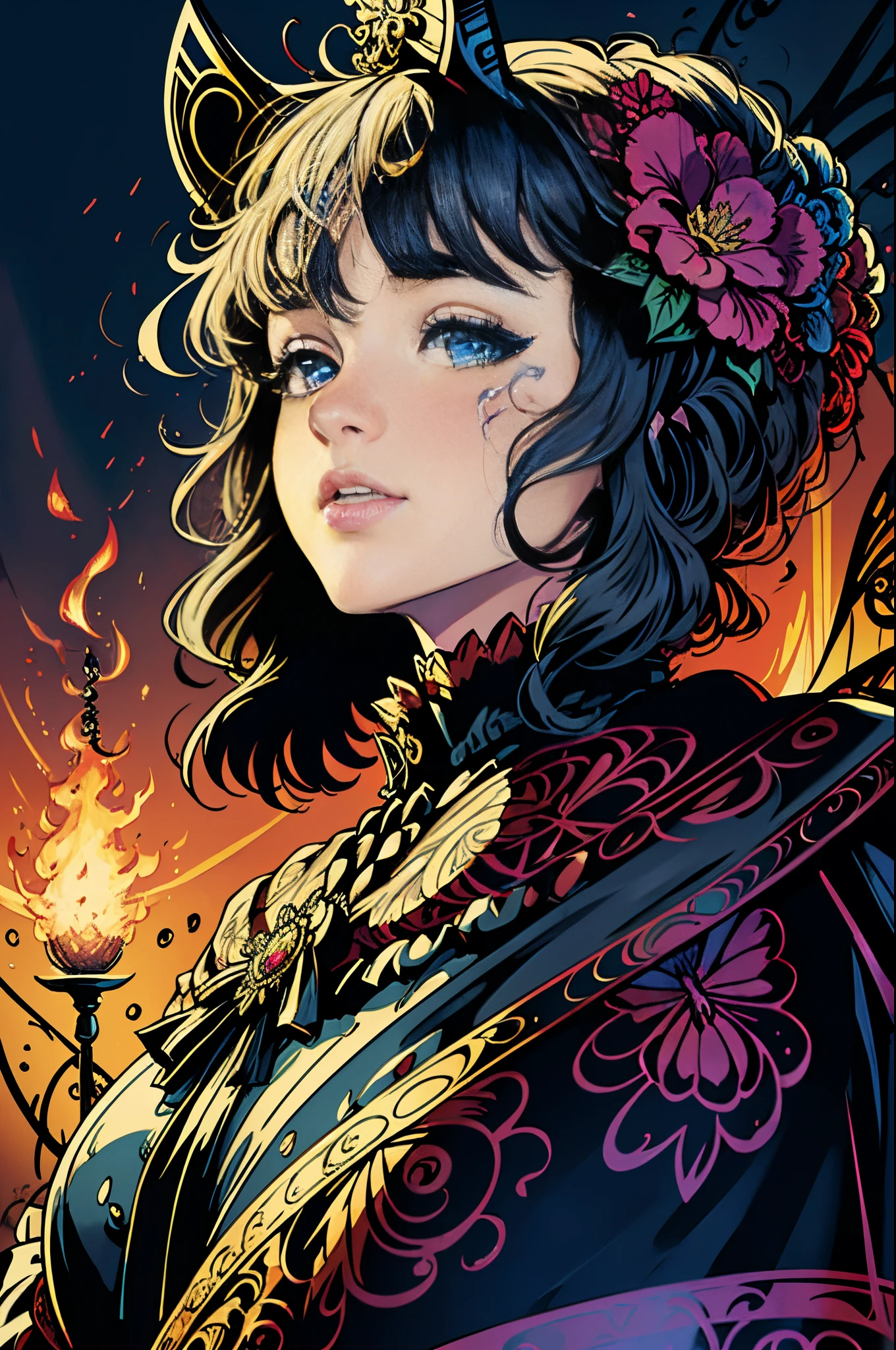 Butterfly motif、black undertone、Vibrant colors、((​masterpiece)))、(((top-quality)))、((ultra-detailliert))、(A hyper-realistic)、(highly detailed CGillustration）、Official art、Luxembourg in the early 20th century、Decadent、Madame Papillon、Cool Beauty、Masquerade、sophisticated menegance、Gorgeous、Colorful and detailed mask design、matchless beauty、Fans、gorgeous dress、jewely、Female Solo、Perfect Angle、perfect-composition、