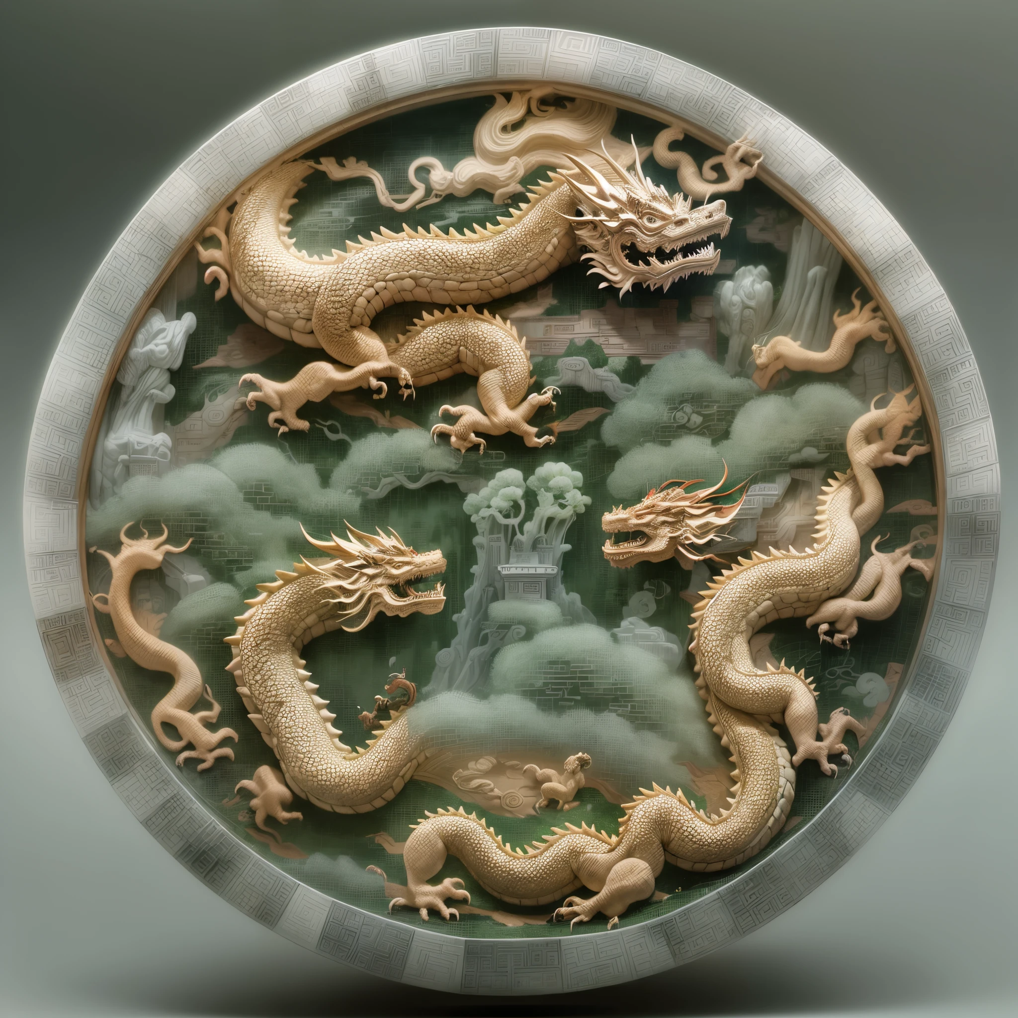 3D character rendering，((In the center of the picture，A gorgeous Chinese dragon  displayed in front of people，This dragon&#39;s scales sparkle，Wearing colorful dragon robe，Precious gems and jewels are embedded everywhere，Shimmering with dazzling light。dragon silk&#39;Body covered with exquisite embroidery，outline auspicious clouds、Gourd auspicious pattern，Showing a strong flavor of traditional Chinese culture))，((Around the dragon，Red couplets hung high on the lintel，The first couplet says &cite;golden dragon welcomes spring&cite;，The second line reads &cite;Full of blessings&cite;，dignified handwriting、neat，It means the joy and beauty of the new year。The walls of the Dragon Queen are filled with gold flowers and lantern calendars.，Reflect the festive atmosphere)), (((In Dragon&#39;the feet，A row of shiny firecrackers scattered on the ground，Smells like an explosion，It seems to be celebrating the arrival of the New Year。And next to the dragon，A group of children gathers，Holding colorful red envelopes in hand，Bless each other with smiles on their faces: 1.5), ((Chinese element background，Auspicious cloud background)), (Perspectives, first person perspective, Ghibltyle colors, Luminism, 电影灯光, hyper HD, tmasterpiece, acurate, Anatomically correct, ctextured skin, super detailing, high detal, high qulity, Award-Awarded, Best quality at best, 16k), Pop Mart blind box, 3 Rendering