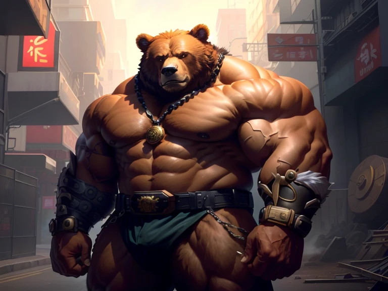 oda'a man with a bear's body and belt, Muscular! cyber punk personage, Very sturdy, Super buff and cool, muscular character, Wojtekfors, shallow, heavy muscular figure, Muscular Jigachad, beefy, anthropomorphic samurai bear, Muscular!!, muscular werewolf, Giant bears hybridize with humans, Muscular!!!, Muscular!, Muscular!! There  a big bulge in my pants