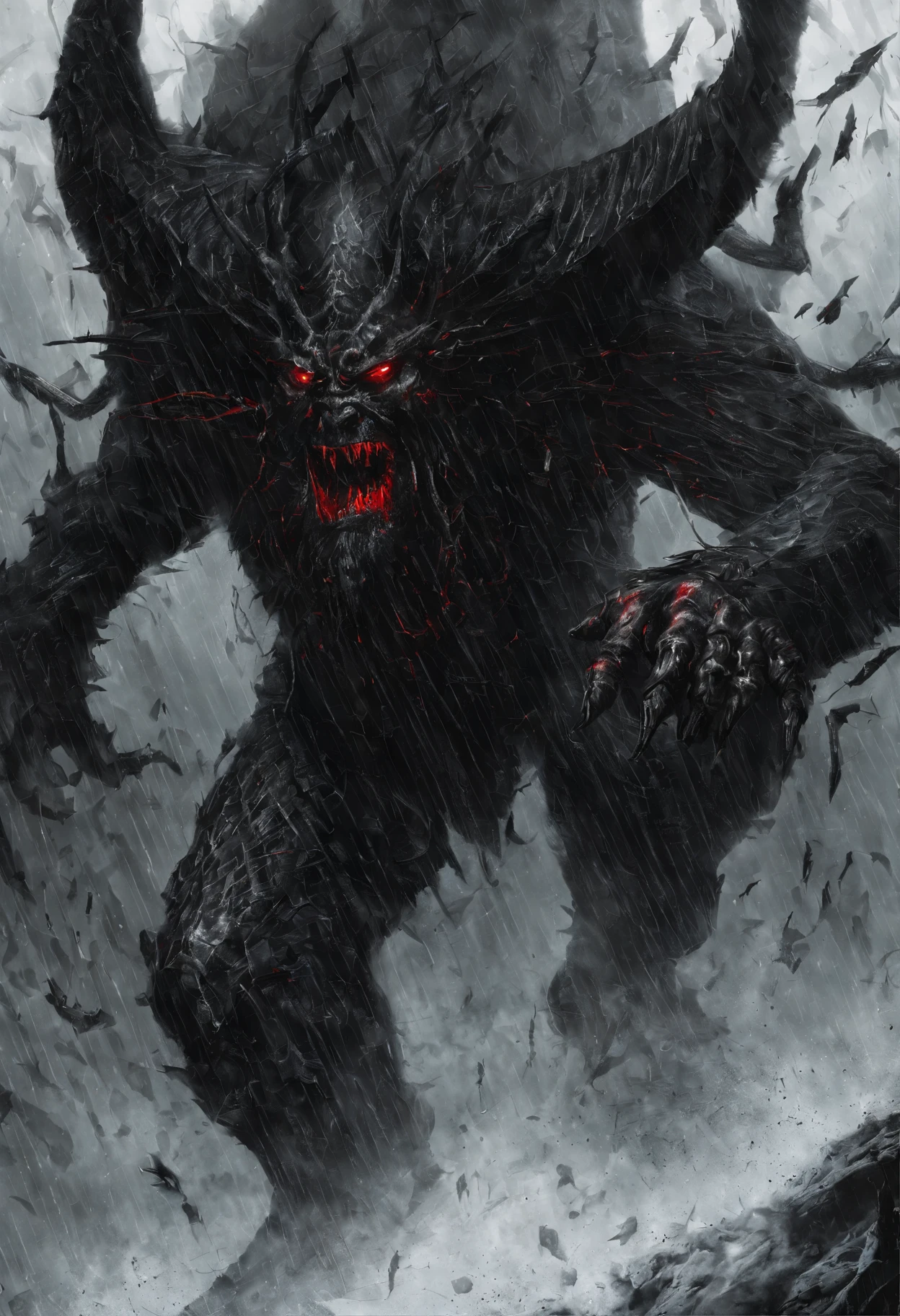 (Messenger from hell:1.4),hell,magma,The whole body wrapped in red flames,(Look up at the perspective:1.4),((Super huge, Thick and sharp giant claw-like scales))),(((The scales are covered with thick barbs)))((Super thick and scary scales)),covered all over the body,((bloodthirsty demon man)),(charging up:1.4),Ugly face,closeup cleavage,Lightning streaked across the sky,(((A thick sea of clouds rolls beneath my feet))),(blood all around),((Blood dripped from between the paws)),(solid:1.4),artworks,ultradetailed,4K分辨率,high high quality,电影灯光,High picture detail,Detailed pubic hair,epic shooting