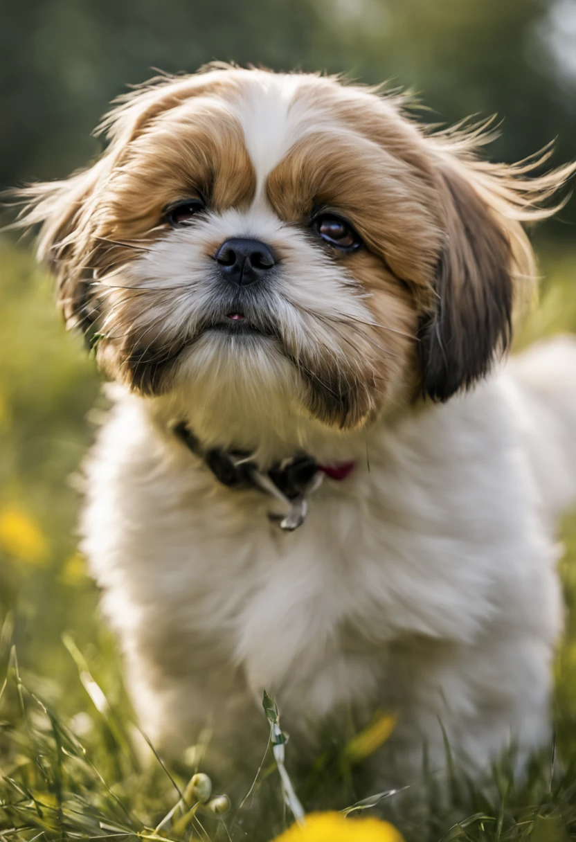 Joyeux anniversaire à un joyeux bébé Lhassa Apso à fourrure, Résolution HD 4K, Image de haute qualité, Image primée, Image National Geographic avec fond granuleux, Image primée, Image primée, hyper-réaliste, Haute résolution, Très détaillé, Image primée, Très détaillé, Qualité HD