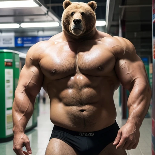 The muscular and large bear 3 metres,It’s in the subway