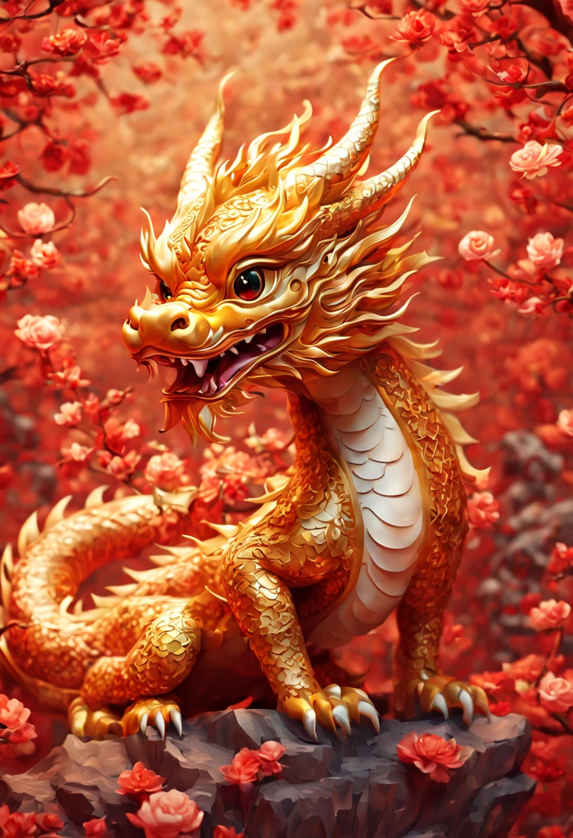 a Chinese dragon cub, lovely and cute, chibi, chinese new year, dynamic pose, enhance, intricate, (best quality, masterpiece, Representative work, official art, Professional, unity 8k wallpaper:1.3)