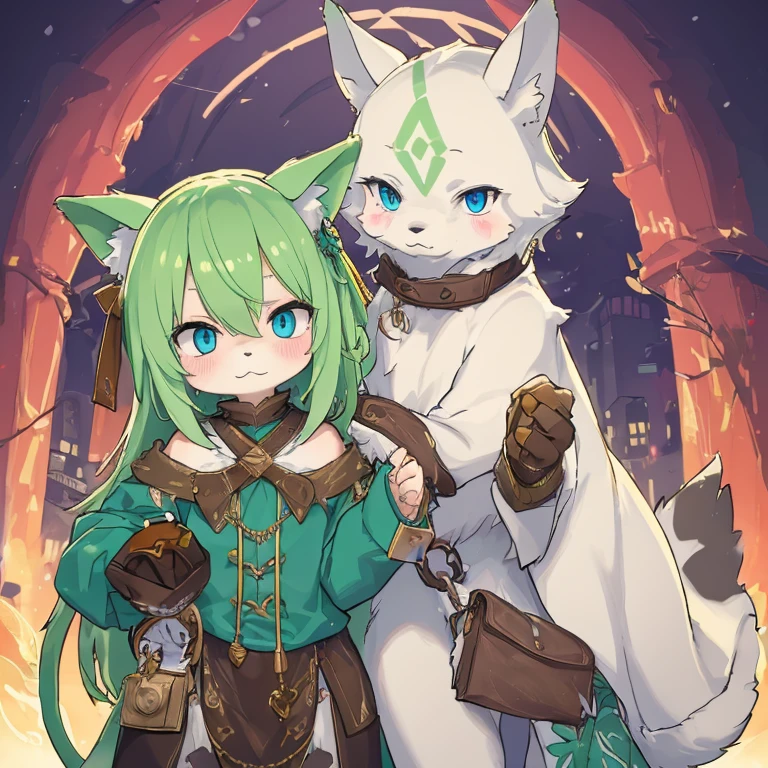 Kemono Furry green hair green tail Blue eye Sex white Body