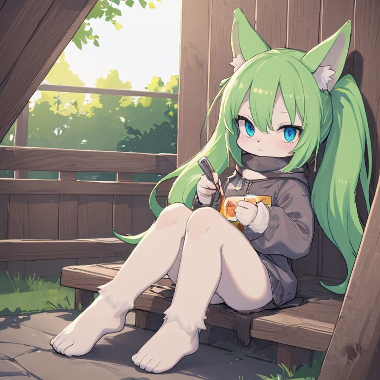 Kemono Furry green hair green tail Blue eye Sex white Body