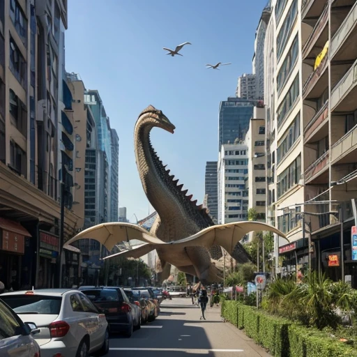 A horde of giant animals destroys the city。Pterosaur hits high-rise building,Pterosaurs bring down tall buildings,Diplodocus destroys street buildings,Diplodocus collapses underground parking lot,Giant crocodile capsizes river ferry,Giant crocodile demolishes Dragonair, attacks crowds and supermarkets