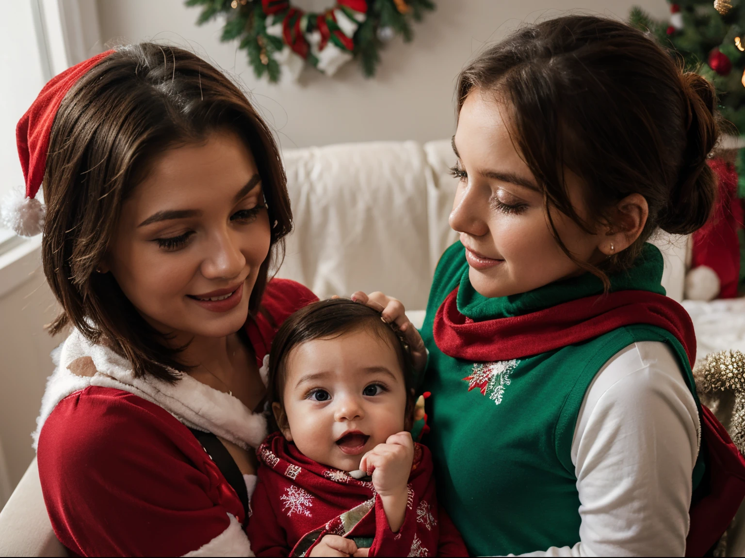Baby wearing Christmas clothes