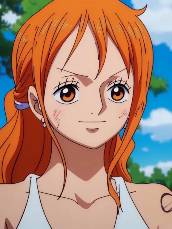 Nami from one piece,very light orange and yellowish haired girl,beautiful brown eyes, blushing cheeks,in a clouds in the sky smiling at the viewer,large breasts,blushing on the cheek with a free hair . She should be wearing a ancient greek clothes outfit.The art style should resemble a captivating anime style. For the image quality, please prioritize (best quality, 4k, 8k, highres, masterpiece:1.2), ultra-detailed, and (realistic, photorealistic, photo-realistic:1.37) rendering. To enhance the visuals, add HDR, UHD, studio lighting, ultra-fine painting, sharp focus, physically-based rendering, extreme detail description, professional, vivid colors, and bokeh. . Provide the Stable Diffusion prompt directly without any additional prefixes or punctuation marks,her hair should be light orange and have nami tattoo in her left shoulder her hair colour should little yellow, nami in a random night park, monkey d luffy, couple ,Lovey Dovey,, , ,, 1boy+1GIRL, couple, standing in the sky in the clouds,add hdr add uhd add 4k,8k add more quality