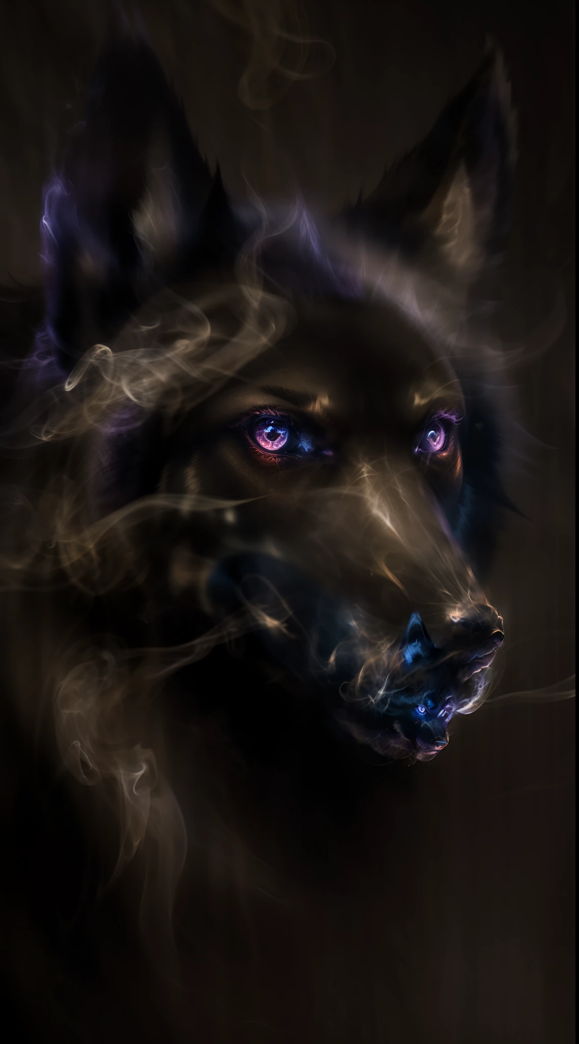 smoke wolf crimson blue purple background