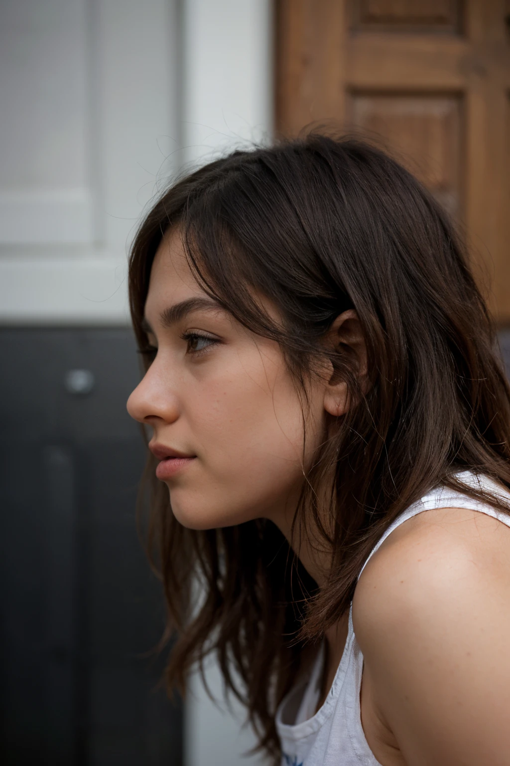 side view of a girl with no nose