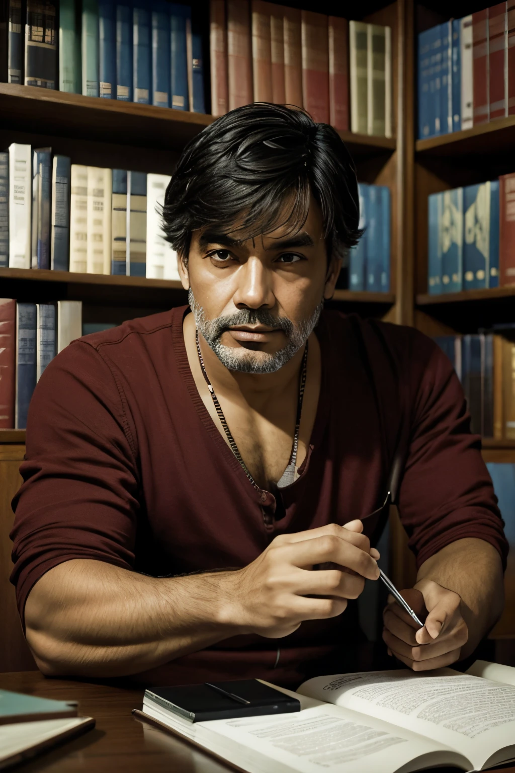Foto de um homem em uma biblioteca